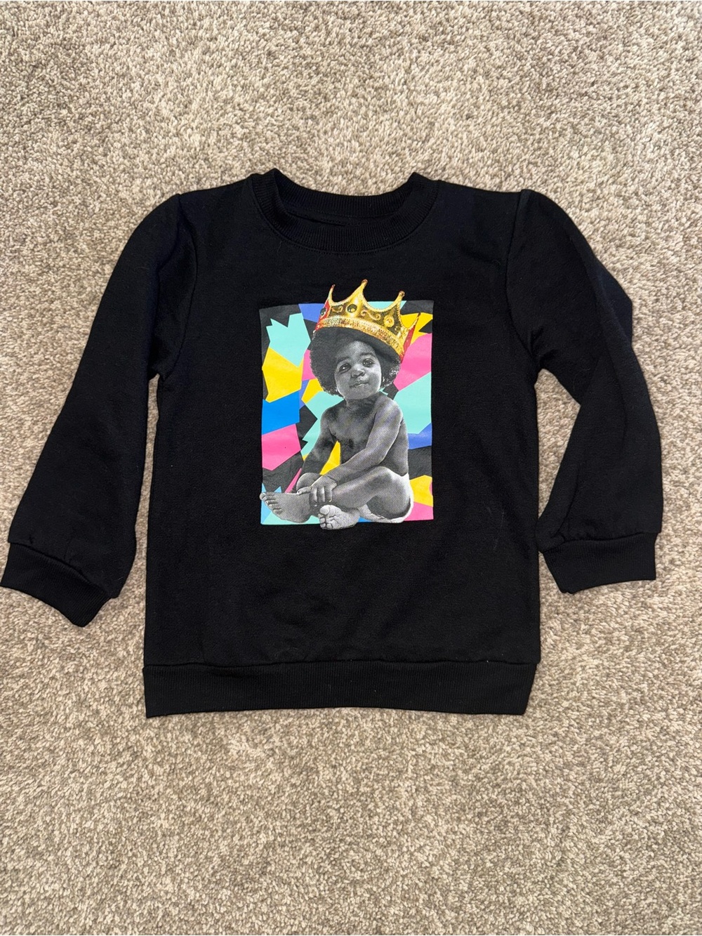 Black Kids Sweatshirt with Crown Baby Graphic